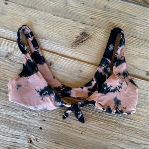 Tie die /tie front tan and black bathing suit top